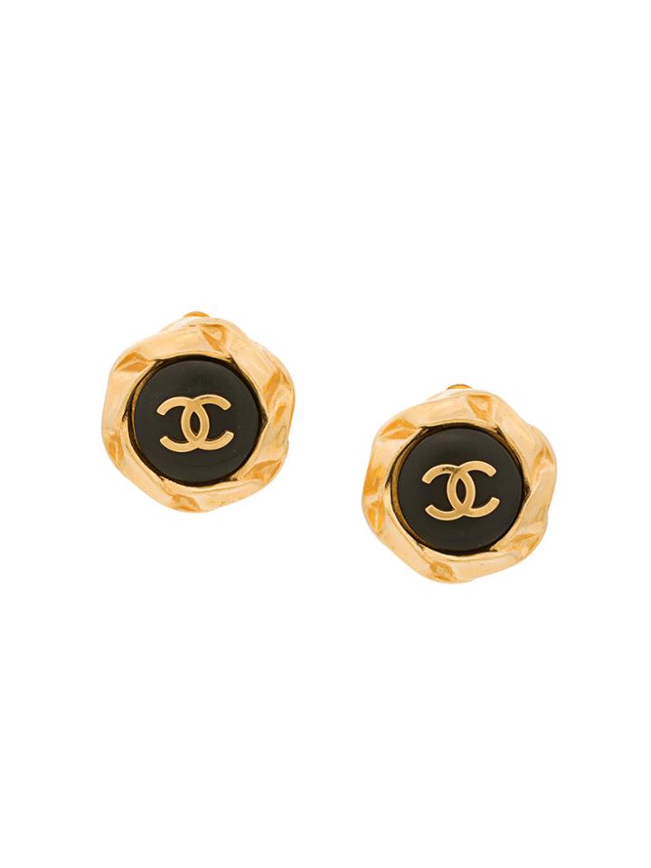 Chanel Vintage Round Logo Earrings - Metallic