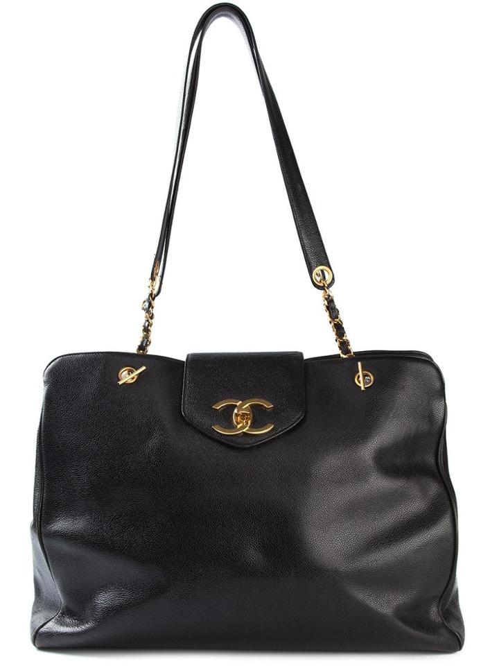 Chanel Vintage Large Logo Flap Shoulder Bag - Black