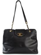 Chanel Vintage Large Logo Flap Shoulder Bag - Black