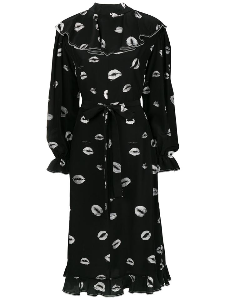 Sonia Rykiel Kiss Print High Neck Midi Dress - Black