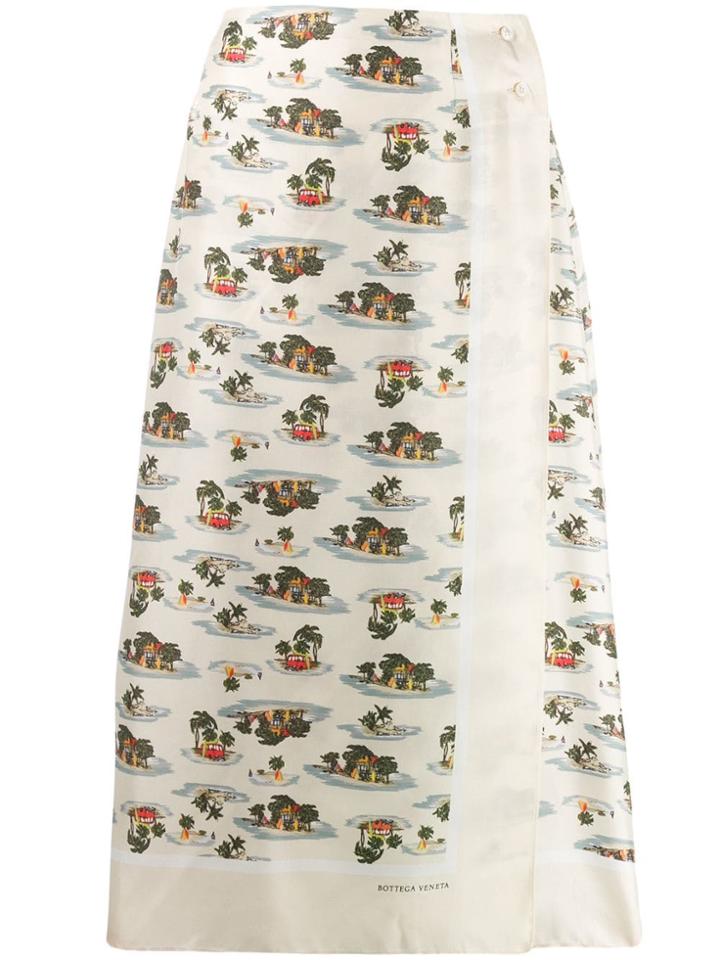 Bottega Veneta Tropical Print Midi Skirt - Neutrals