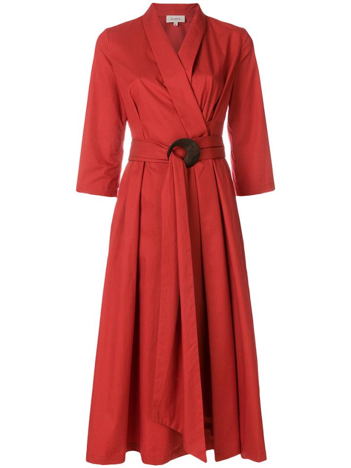 Isa Arfen Midi Wrap Dress - Red