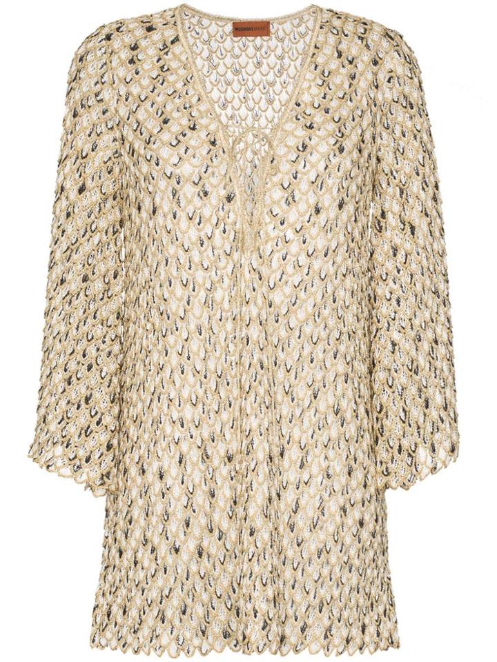 Missoni Mare V-neck Lace-up Scale Mini Beach Dress - Metallic