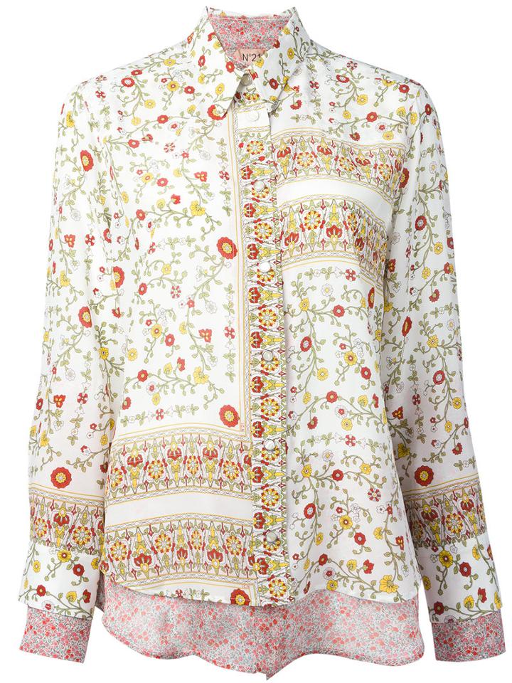 No21 Floral Border Print Shirt, Women's, Size: 36, Nude/neutrals, Silk