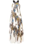 Yigal Azrouel Pleated Cross-back Floral Dress - White