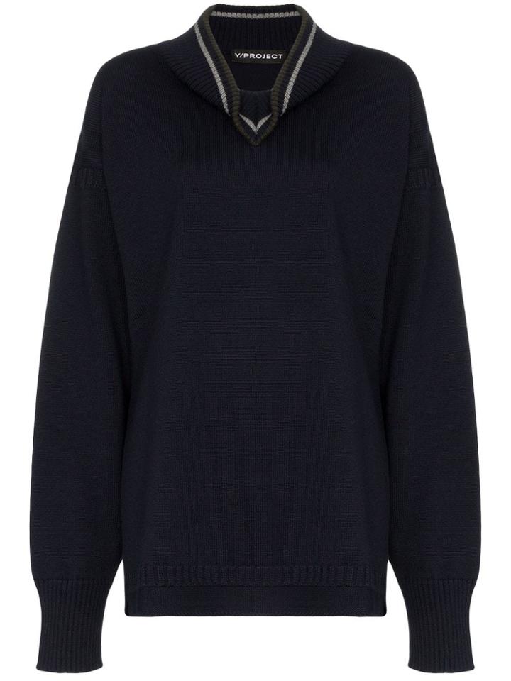 Y/project Draped Neck Knitted Jumper - Blue