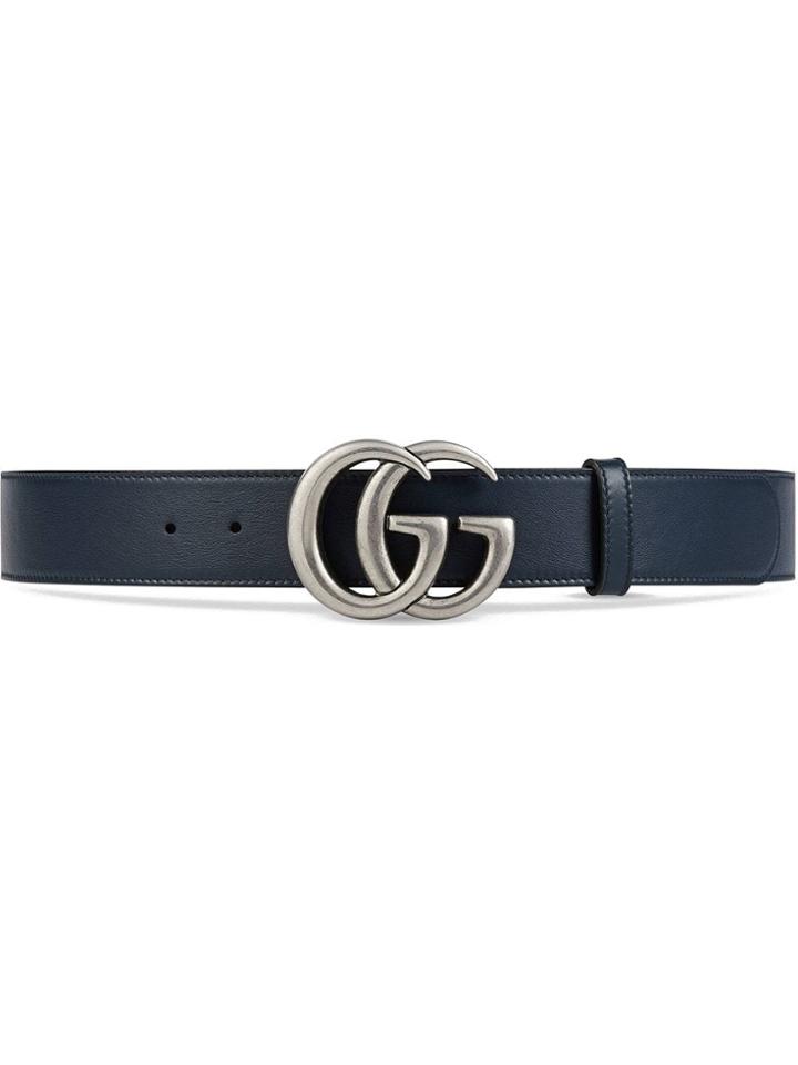 Gucci Leather Belt With Double G Buckle - Blue