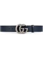 Gucci Leather Belt With Double G Buckle - Blue