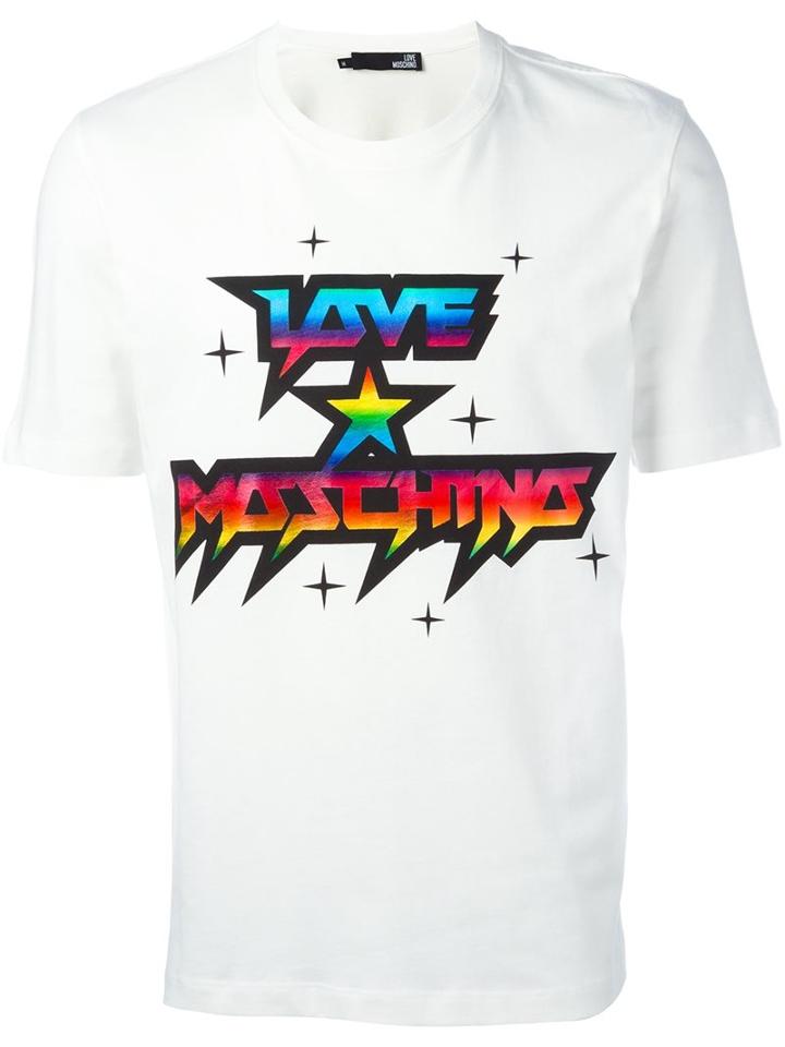 Love Moschino Logo Print T-shirt, Men's, Size: Large, White, Cotton