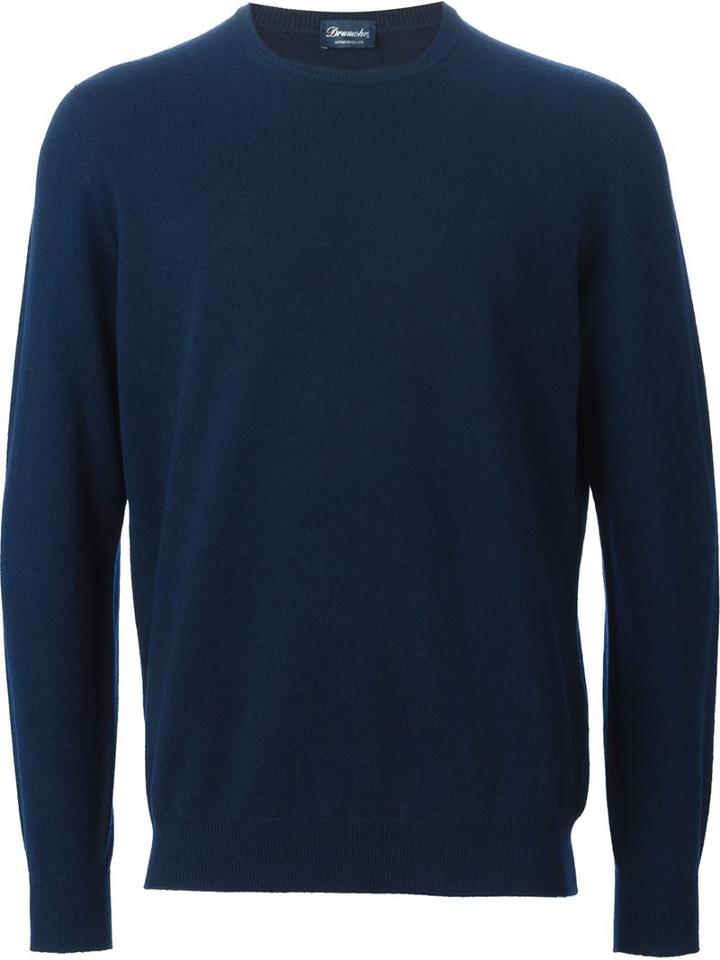 Drumohr Crew Neck Sweater, Men's, Size: 56, Blue, Merino/cashmere