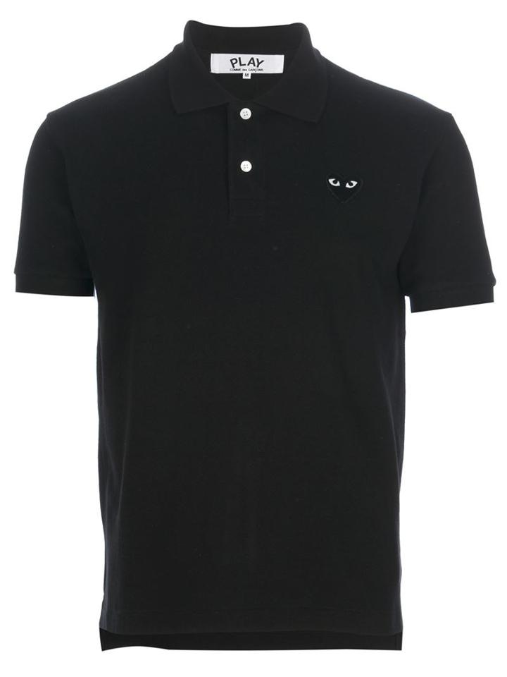 Comme Des Garçons Play Embroidered Heart Polo Shirt, Men's, Size: S, Black, Cotton