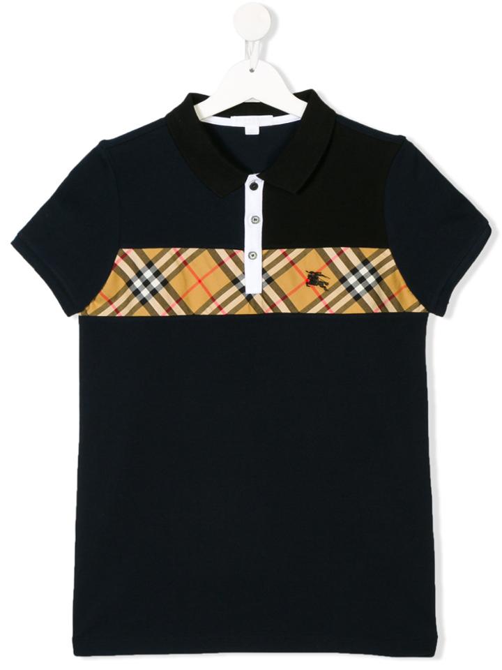 Burberry Kids House Check Panelled Polo Shirt - Blue