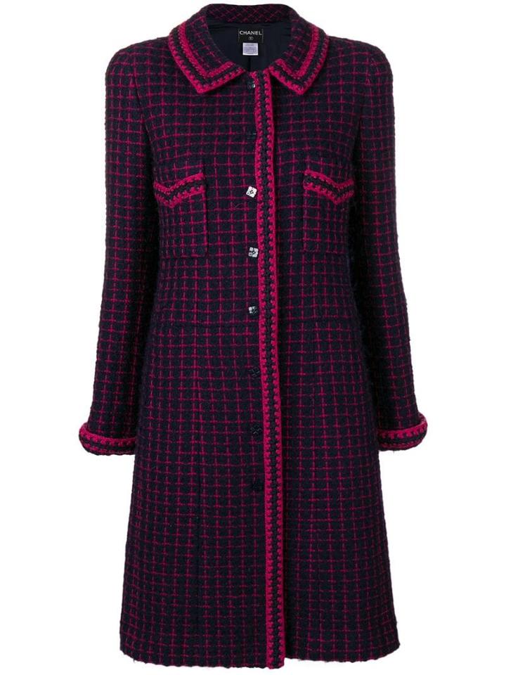 Chanel Pre-owned Checked Tweed Coat - Blue
