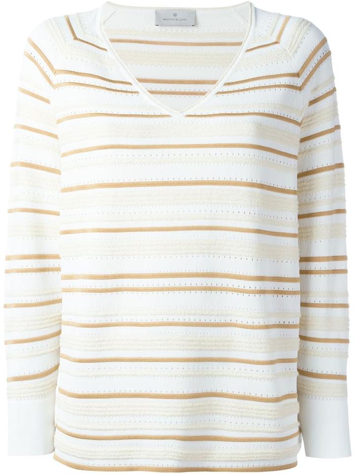 Maison Ullens Striped V-neck Sweater, Women's, Size: Xs, Nude/neutrals, Viscose/cotton/polyamide/polyester