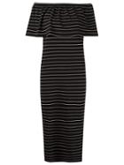 Andrea Marques Off Shoulder Striped Dress, Women's, Size: 40, Black, Cotton