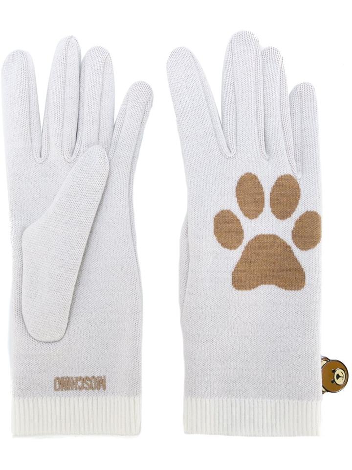 Moschino Paw Intarsia Gloves, Women's, Nude/neutrals, Wool