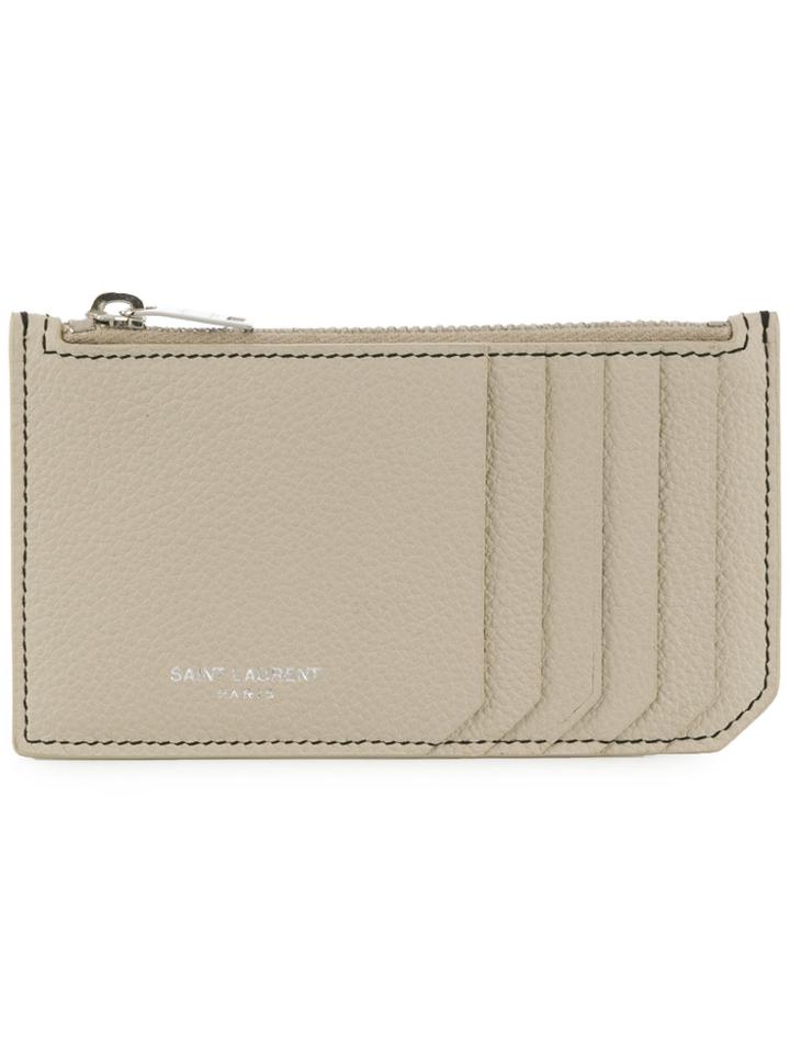 Saint Laurent Logo Printed Card Holder - Nude & Neutrals