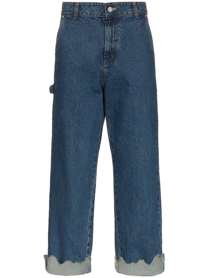 Ader Error Turn Up Torn Hem Cotton Jeans - Blue