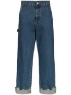 Ader Error Turn Up Torn Hem Cotton Jeans - Blue