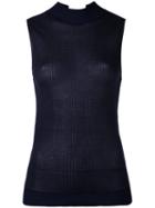 Fendi - Ribbed Sleeveless Top - Women - Silk/polyamide - 42, Blue, Silk/polyamide