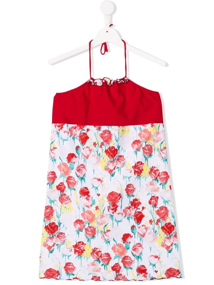 Miss Blumarine Teen Floral Panel Dress - Red