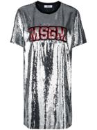 Msgm Sequin Embellished Logo Dress - Grey