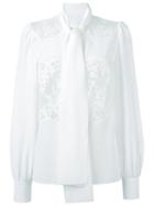 Dolce & Gabbana Lace Insert Blouse, Women's, Size: 48, White, Silk/cotton/polyamide