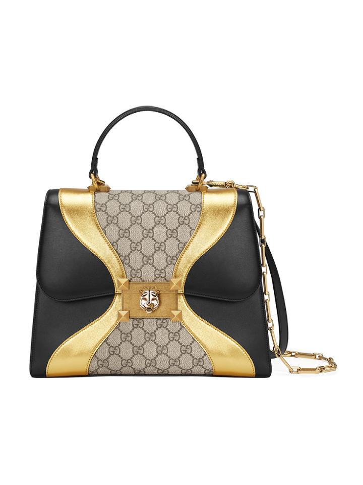 Gucci Gg Supreme And Leather Top Handle Bag - Black