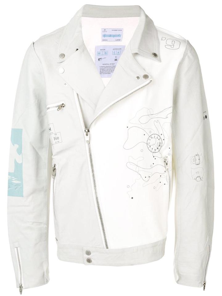 C2h4 Printed Detail Biker Jacket - White