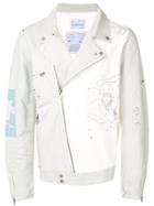 C2h4 Printed Detail Biker Jacket - White