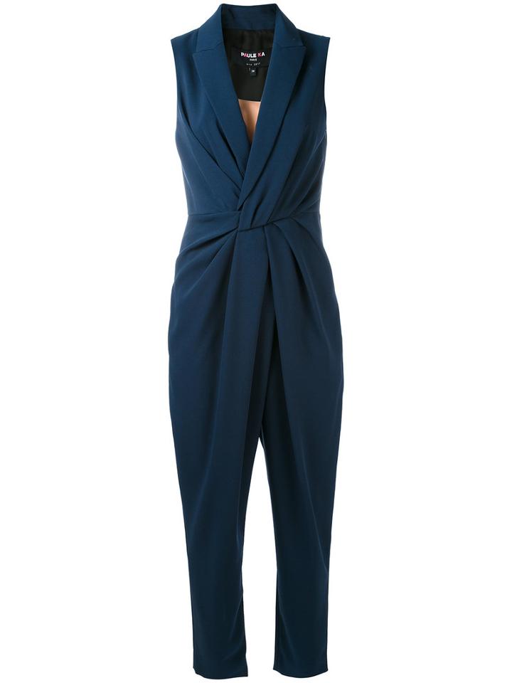 Paule Ka - Sleeveless Gathered Waist Jumpsuit - Women - Polyester/cupro/triacetate - 38, Blue, Polyester/cupro/triacetate