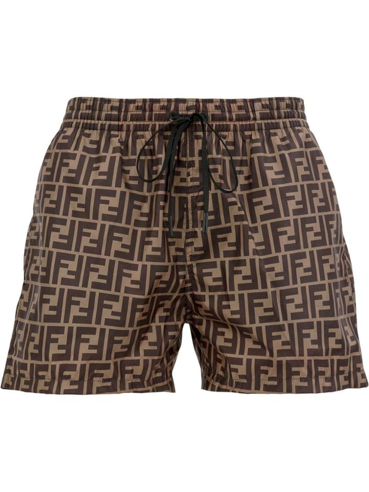 Fendi Logo Print Swim Shorts - Brown