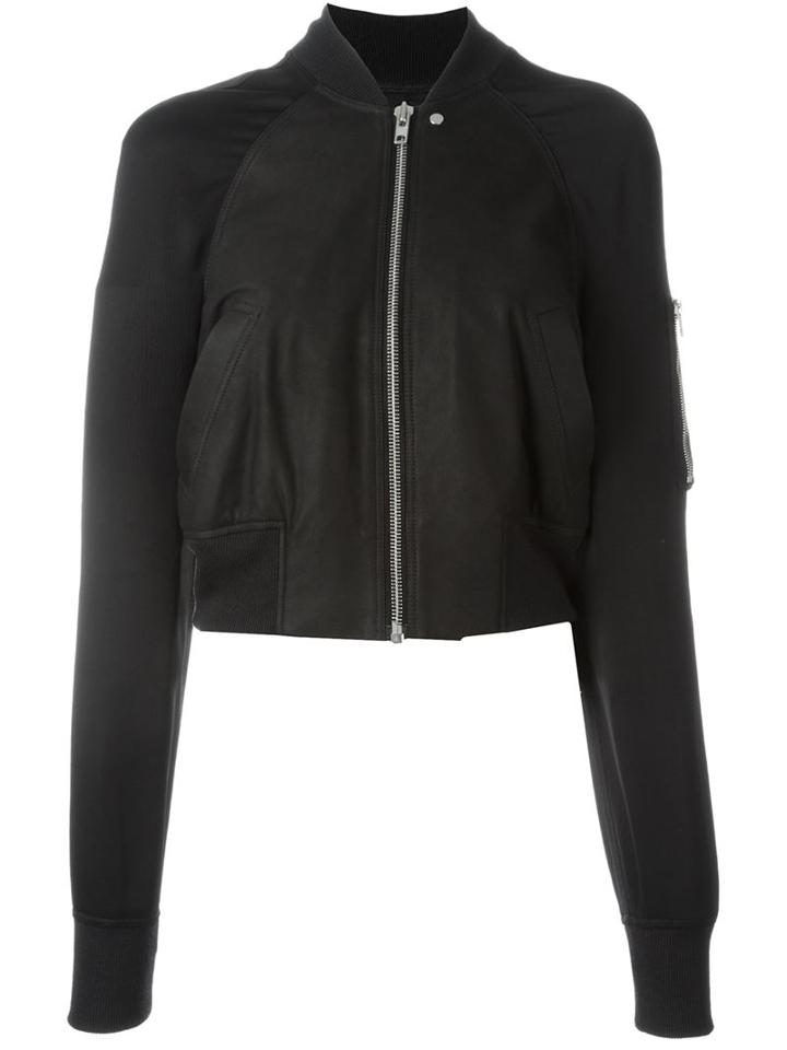 Rick Owens Cropped Bomber Jacket, Women's, Size: 42, Black, Cotton/lamb Skin/spandex/elastane/virgin Wool