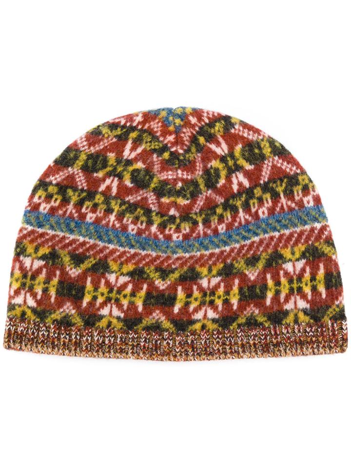 Pringle Of Scotland Fairisle Jacquard Beanie - Brown