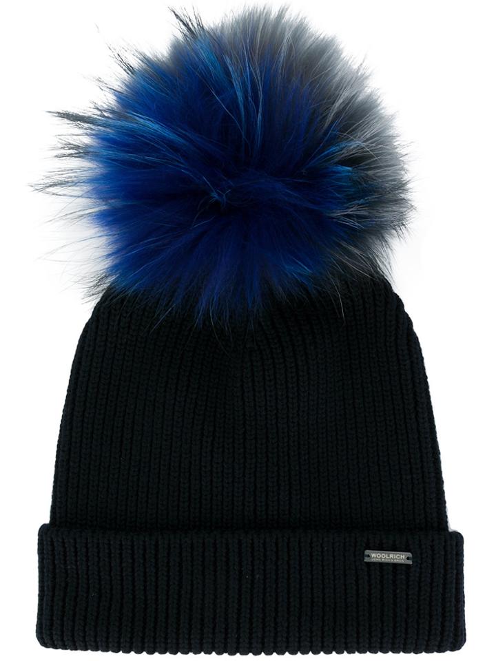 Woolrich Pompom-embellished Ribbed Beanie - Blue