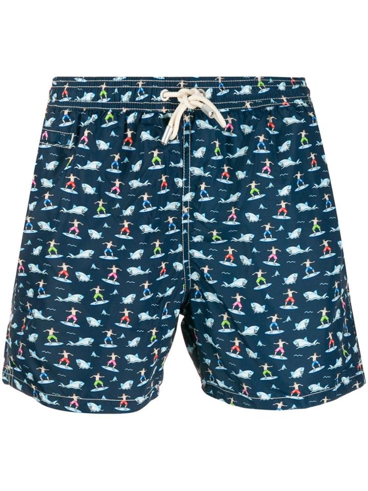 Mc2 Saint Barth Surfing Shark Swimming Shorts - Blue