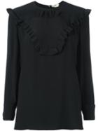 Fendi Frill Trim Blouse, Women's, Size: 42, Black, Silk