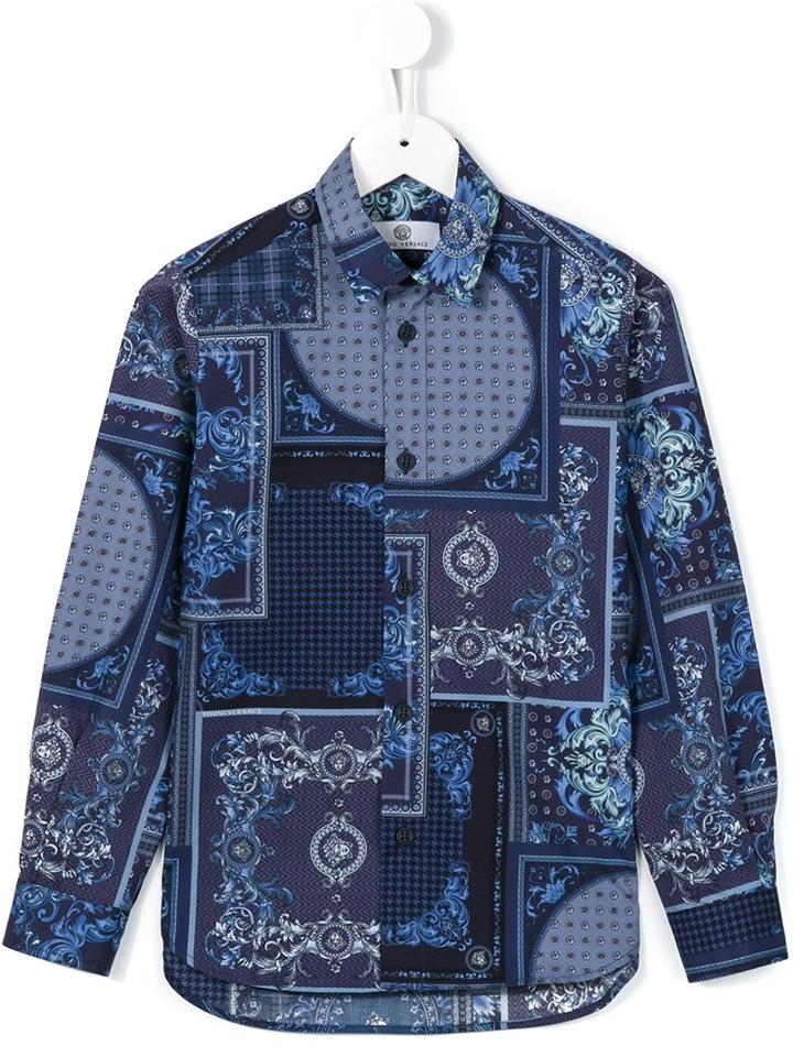Young Versace 'patch Foulard' Shirt, Boy's, Size: 11 Yrs, Blue