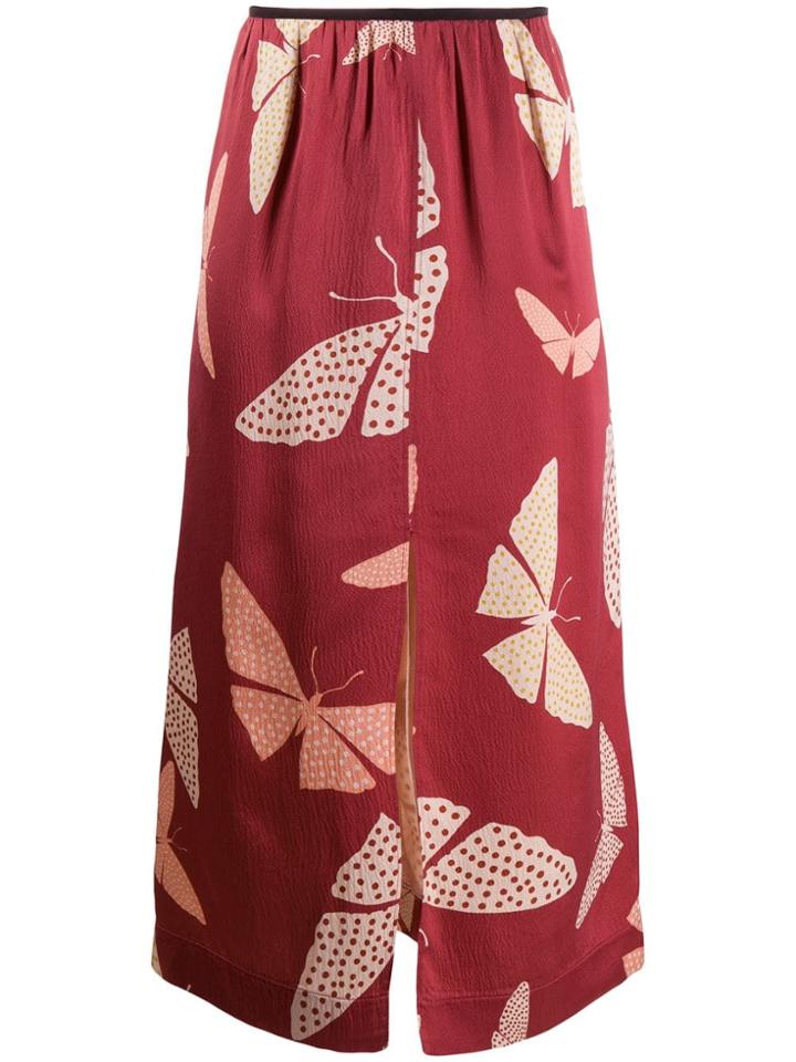 Forte Forte Satin-crepe Butterfly Print Skirt - Red