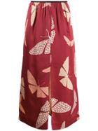Forte Forte Satin-crepe Butterfly Print Skirt - Red