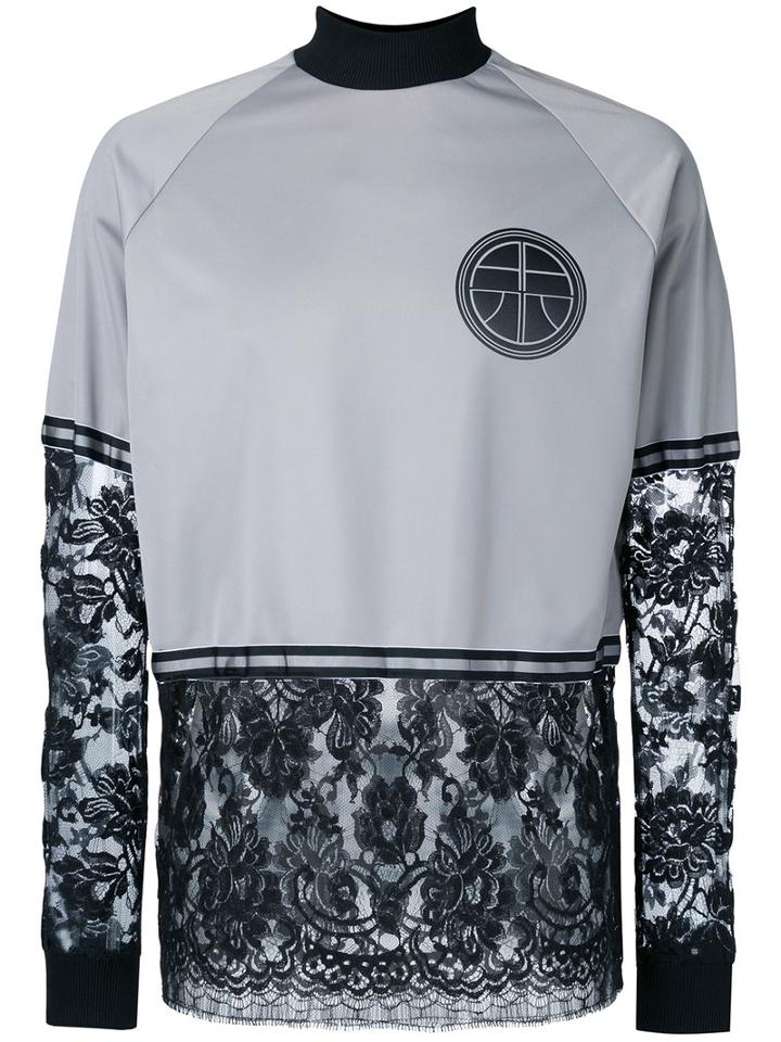 Astrid Andersen - Lace Patch Crewneck Top - Men - Polyester/cotton/polyamide - M, Grey, Polyester/cotton/polyamide