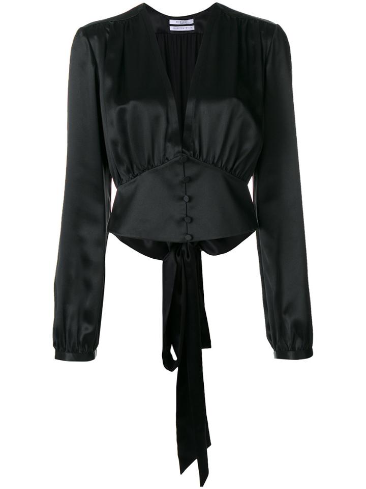 Givenchy Cropped Button And Tie Blouse - Black
