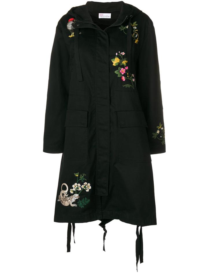 Red Valentino Embroidered Parka Coat - Black