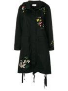 Red Valentino Embroidered Parka Coat - Black