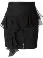 Balmain Hook And Eye Detail Skirt, Women's, Size: 36, Black, Cotton/spandex/elastane/silk