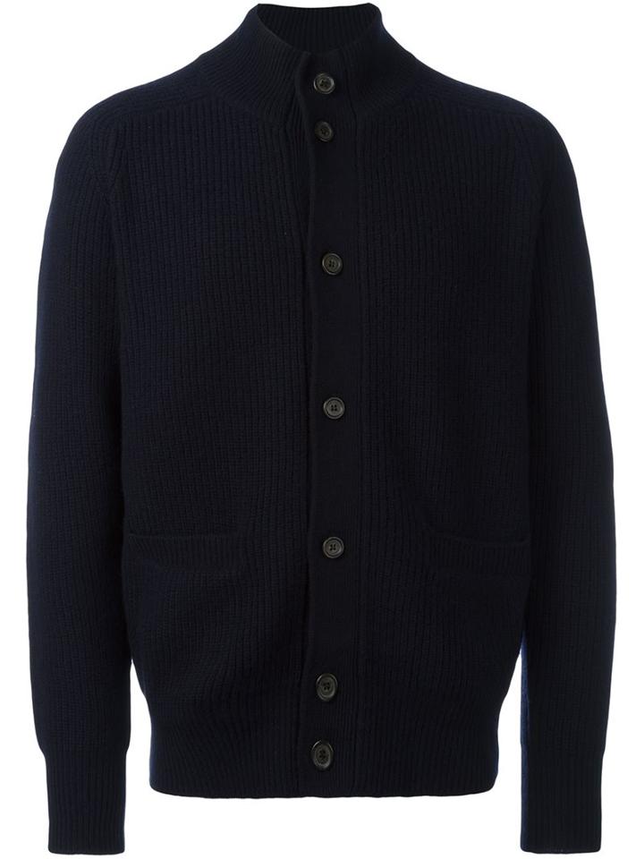 Aspesi Roll Neck Cardigan, Men's, Size: 50, Blue, Wool