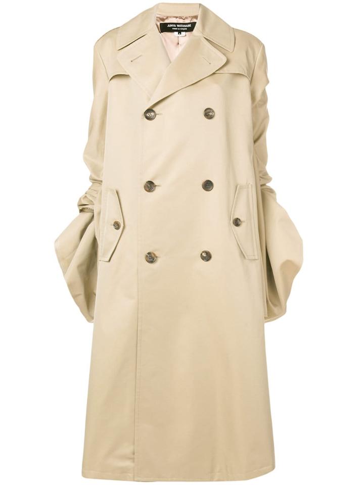 Junya Watanabe Gathered Sleeved Trench Coat - Nude & Neutrals
