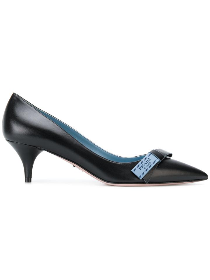 Prada Logo Bow Embellished Pumps - Black