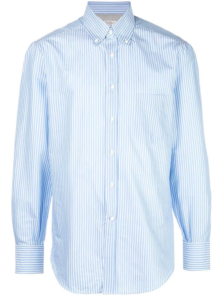 Brunello Cucinelli Striped Button Down Shirt - Blue