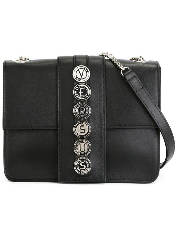 Versus Logo Plaque Shoulder Bag, Women's, Black, Nickel/calf Leather